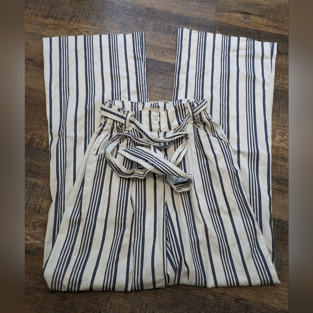 Marine Layer Wide Leg Blue White Stripe Pants Belted Women's Xs